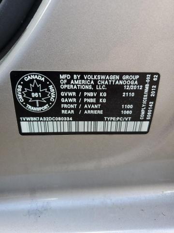 1VWBN7A32DC080334 - 2013 VOLKSWAGEN PASSAT SE 银色 照片 13