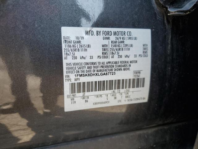 1FMSK8DHXLGA87723 - 2020 FORD EXPLORER XLT CHARCOAL photo 14