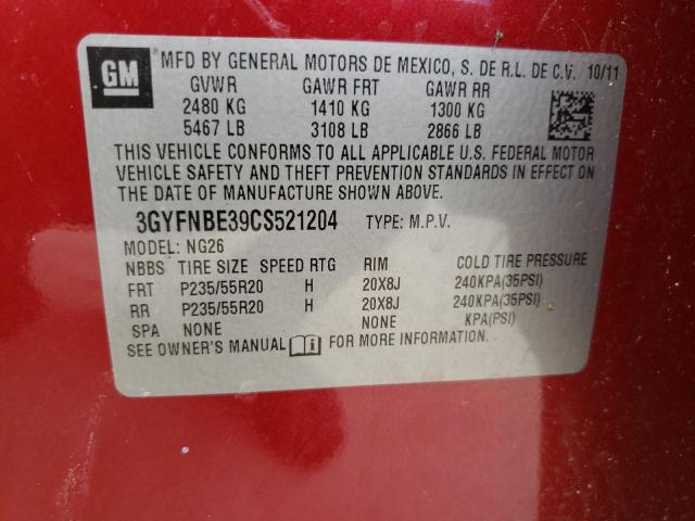 3GYFNBE39CS521204 - 2012 CADILLAC SRX PERFORMANCE COLLECTION Бордовый фото 12