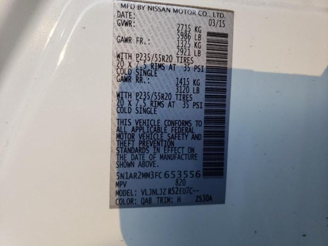 5N1AR2MM3FC653556 - 2015 NISSAN PATHFINDER S Ağ foto 12
