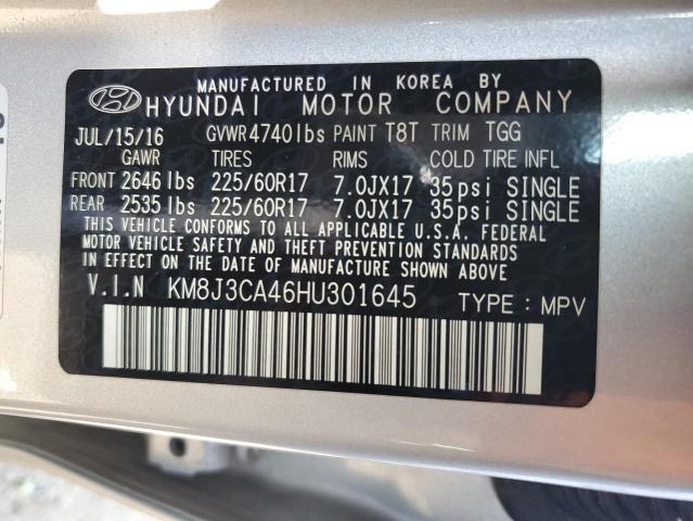 KM8J3CA46HU301645 - 2017 HYUNDAI TUCSON LIMITED SILVER photo 13