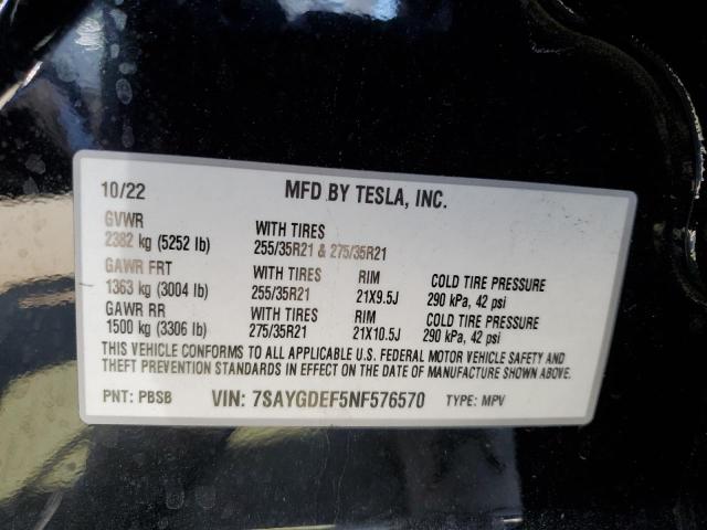 7SAYGDEF5NF576570 - 2022 TESLA MODEL Y BLACK photo 12