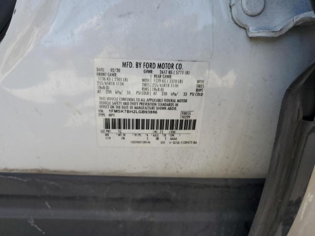 1FMSK7BH2LGB93886 - 2020 FORD EXPLORER WHITE photo 13