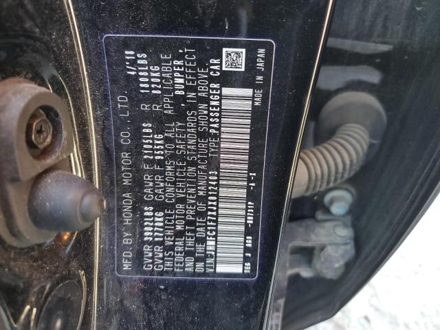 JHMFC1F7XJX012403 - 2018 HONDA CIVIC EXL 黑色 照片 12