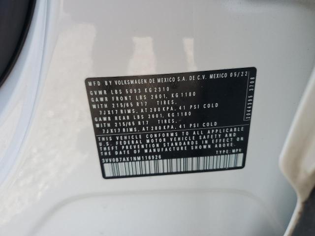 3VV0B7AX1NM116926 - 2022 VOLKSWAGEN TIGUAN S WHITE photo 13