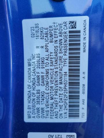 2HGFE2F25PH531184 - 2023 HONDA CIVIC LX BLUE photo 12