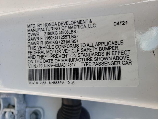 19UUB5F40MA014517 - 2021 ACURA TLX TECHNOLOGY WHITE photo 12