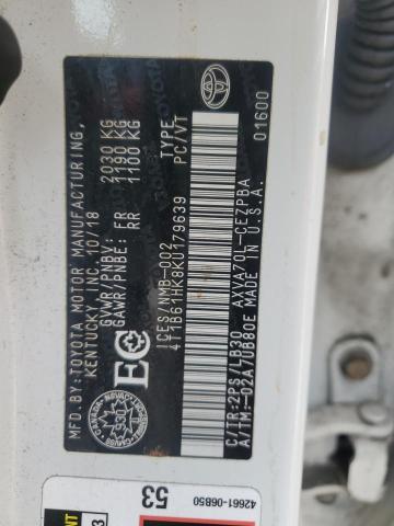 4T1B61HK8KU179639 - 2019 TOYOTA CAMRY XSE WHITE photo 12