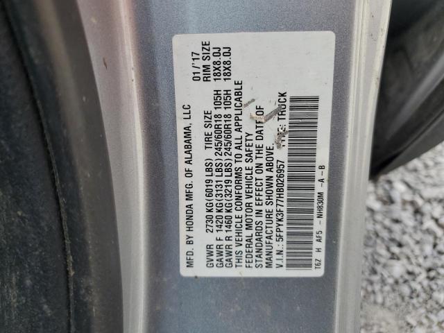 5FPYK3F77HB026957 - 2017 HONDA RIDGELINE RTL Gümüş foto 12