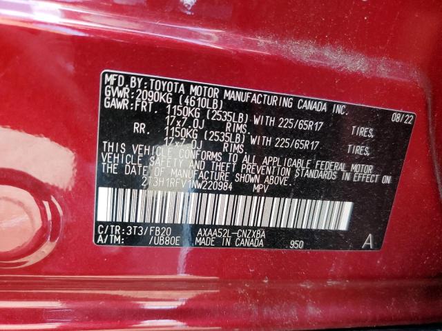 2T3H1RFV1NW220984 - 2022 TOYOTA RAV4 LE MAROON photo 13