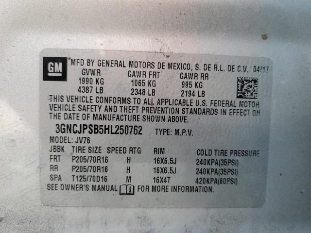 3GNCJPSB5HL250762 - 2017 CHEVROLET TRAX 1LT Gümüş foto 13