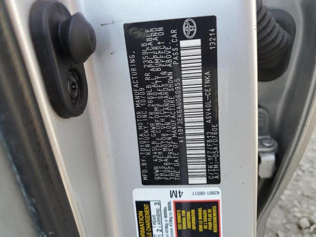 4T1BF3EK6AU060955 - 2010 TOYOTA CAMRY BASE ვერცხლისფერი ფოტო 12