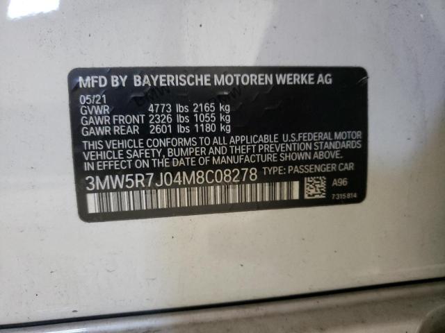 3MW5R7J04M8C08278 - 2021 BMW 330XI WHITE photo 12