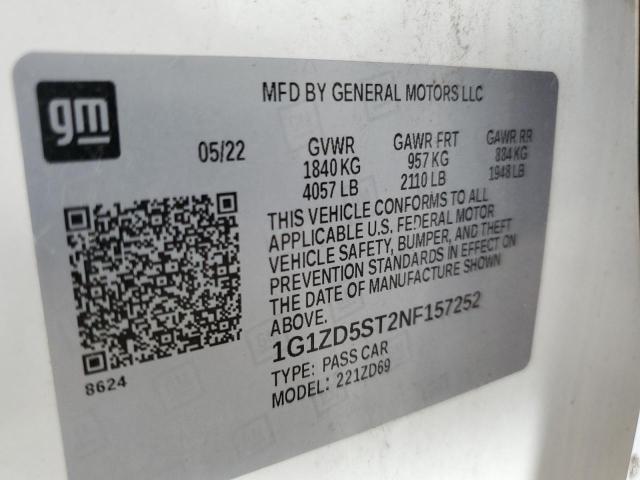 1G1ZD5ST2NF157252 - 2022 CHEVROLET MALIBU LT WHITE photo 12