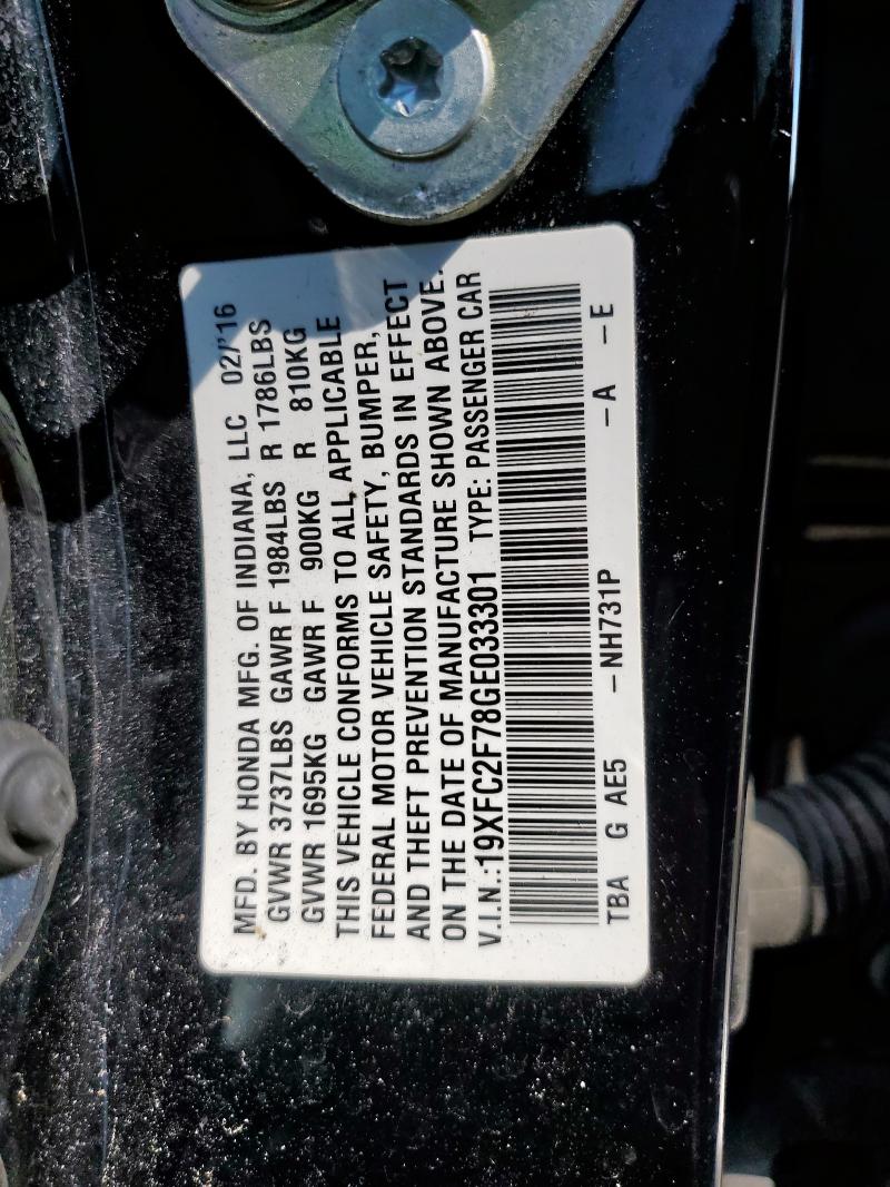19XFC2F78GE033301 - 2016 HONDA CIVIC EX BLACK photo 13