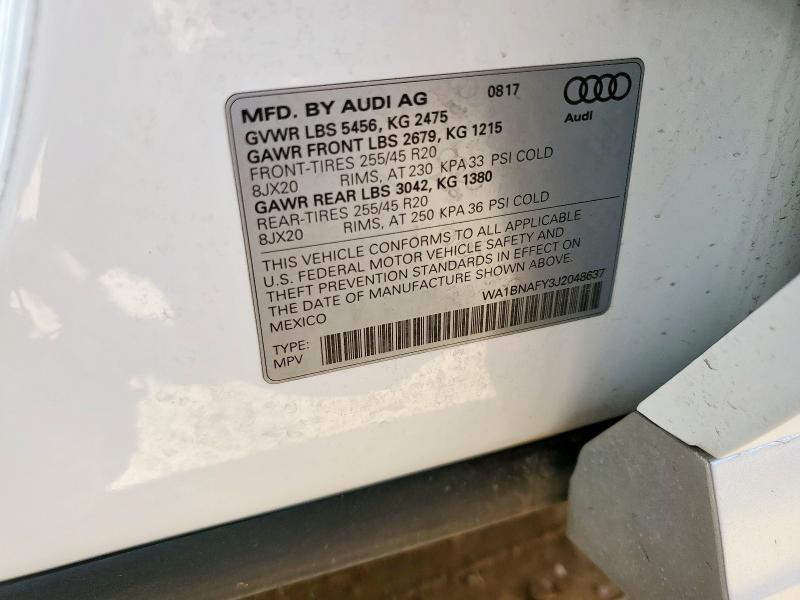 WA1BNAFY3J2048637 - 2018 AUDI Q5 PREMIUM PLUS WHITE photo 13