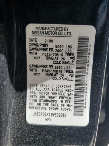 JN8DR07X11W502948 - 2001 NISSAN PATHFINDER LE BLACK photo 13