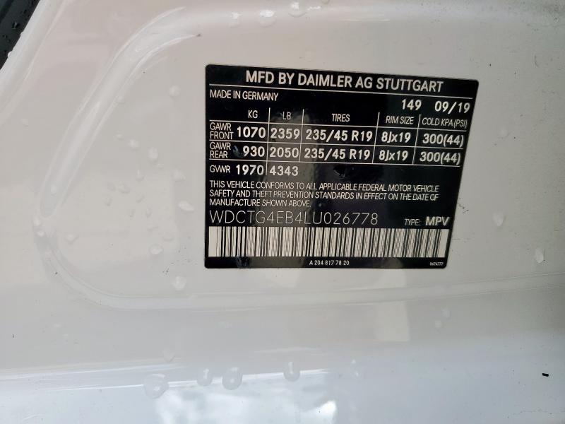 WDCTG4EB4LU026778 - 2020 MERCEDES-BENZ GLA 250 WHITE photo 14