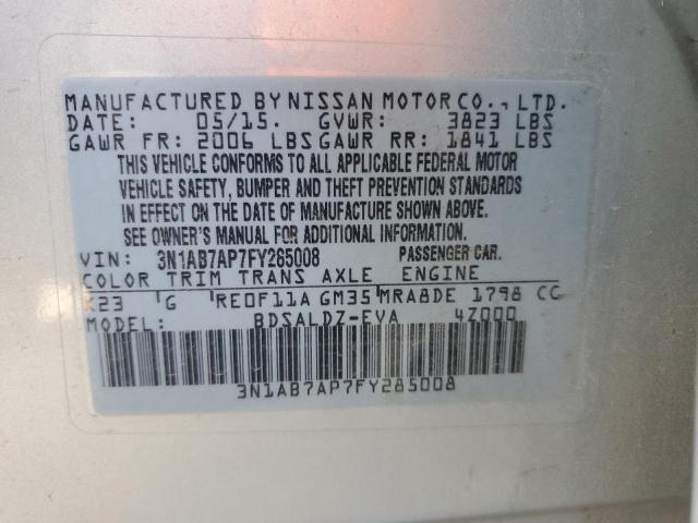 3N1AB7AP7FY285008 - 2015 NISSAN SENTRA S SILVER photo 13