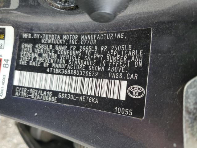 4T1BK36BX8U320679 - 2008 TOYOTA AVALON XL GRAY photo 12