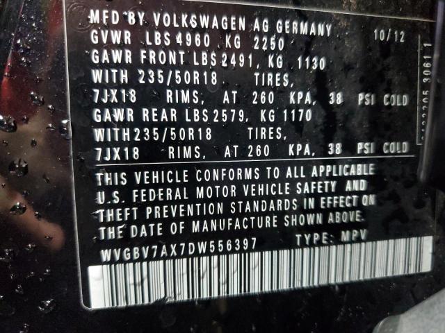 WVGBV7AX7DW556397 - 2013 VOLKSWAGEN TIGUAN S BLACK photo 13