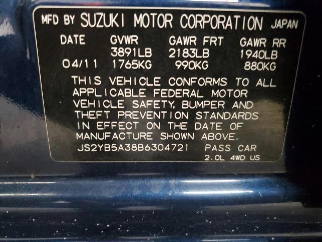 JS2YB5A38B6304721 - 2011 SUZUKI SX4 BLUE photo 13