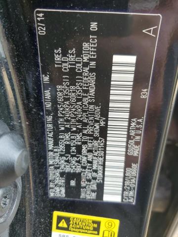 5TDKKRFH9ES011457 - 2014 TOYOTA HIGHLANDER XLE შავი ფოტო 12