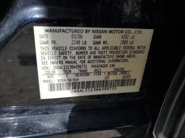 1N4AL11E36N396731 - 2006 NISSAN ALTIMA S BLACK photo 12