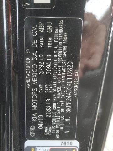 3KPF24AD5KE112820 - 2019 KIA FORTE FE BLACK photo 12