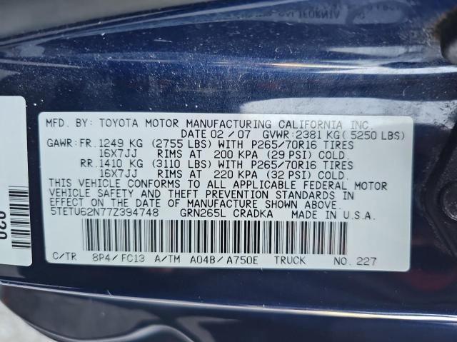 5TETU62N77Z394748 - 2007 TOYOTA TACOMA PRERUNNER ACCESS CAB BLUE photo 10