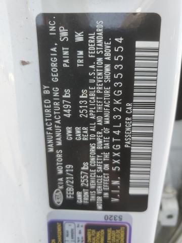 5XXGT4L32KG353554 - 2019 KIA OPTIMA LX WHITE photo 12