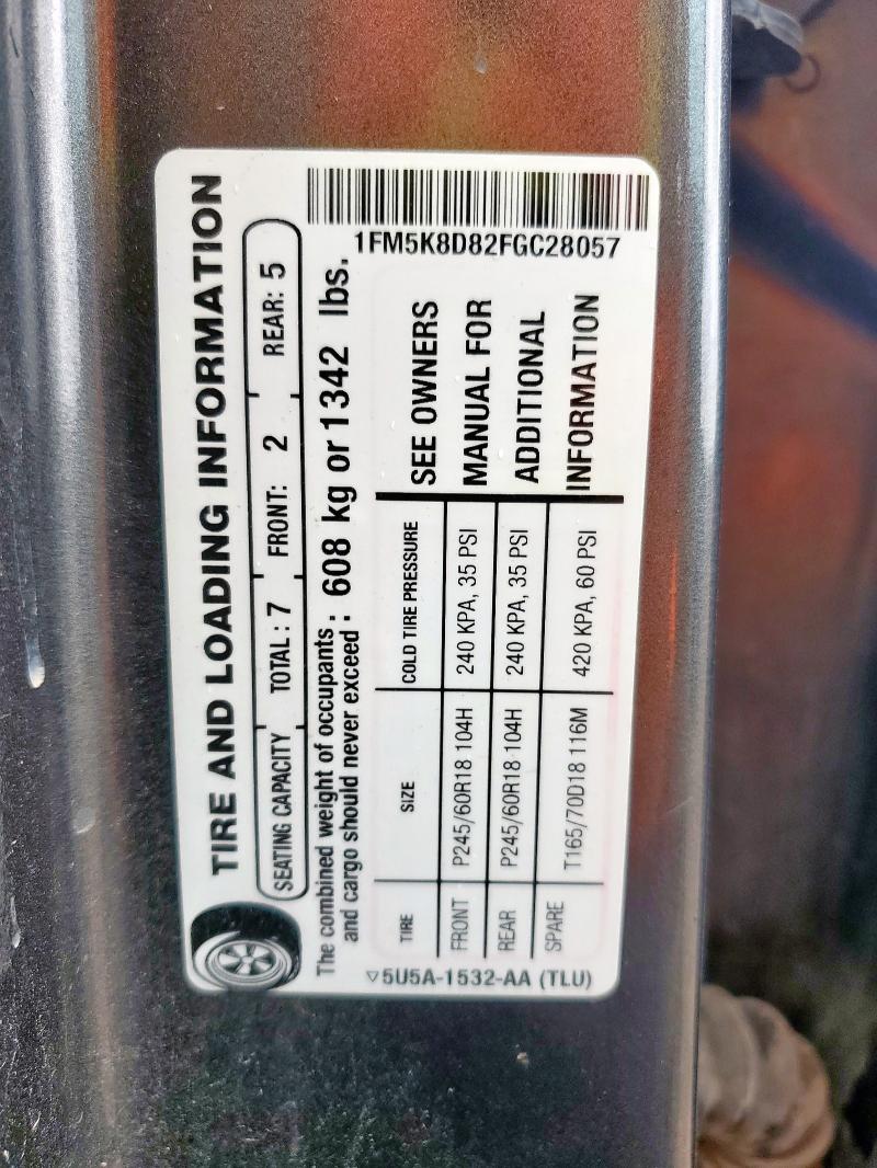 1FM5K8D82FGC28057 - 2015 FORD EXPLORER XLT GRAY photo 13