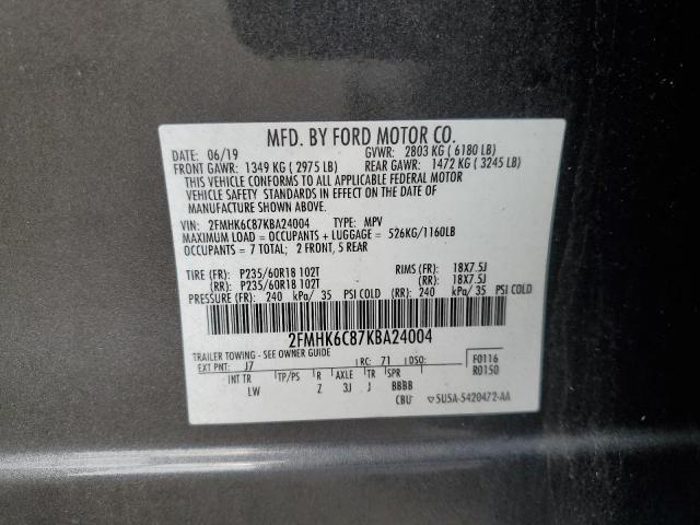 2FMHK6C87KBA24004 - 2019 FORD FLEX SEL 灰色 照片 14