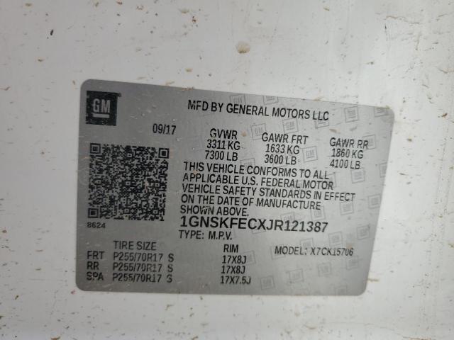 1GNSKFECXJR121387 - 2018 CHEVROLET TAHOE SPECIAL أبيض صورة 12