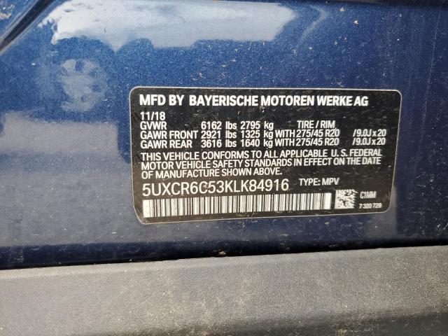 5UXCR6C53KLK84916 - 2019 BMW X5 XDRIVE40I BLUE photo 13