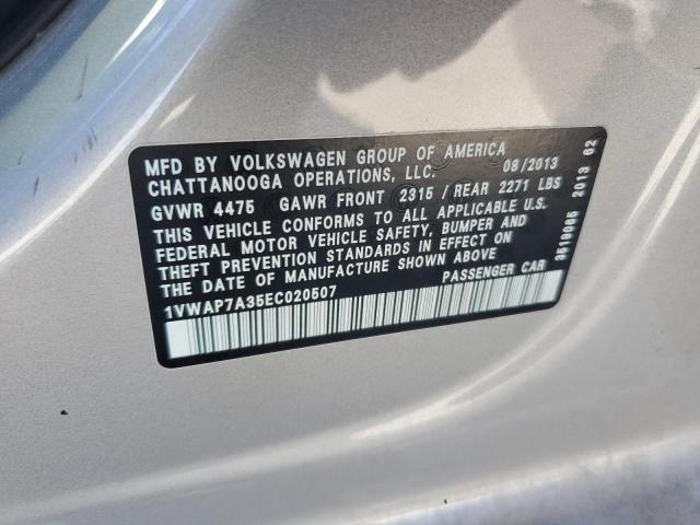 1VWAP7A35EC020507 - 2014 VOLKSWAGEN PASSAT S 银色 照片 12