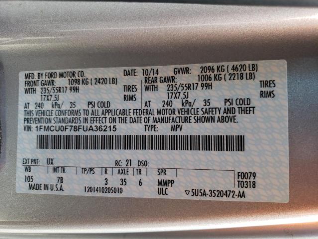 1FMCU0F78FUA36215 - 2015 FORD ESCAPE S SILVER photo 12