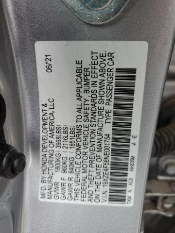 19XZE4F58NE001754 - 2022 HONDA INSIGHT EX SILVER photo 13