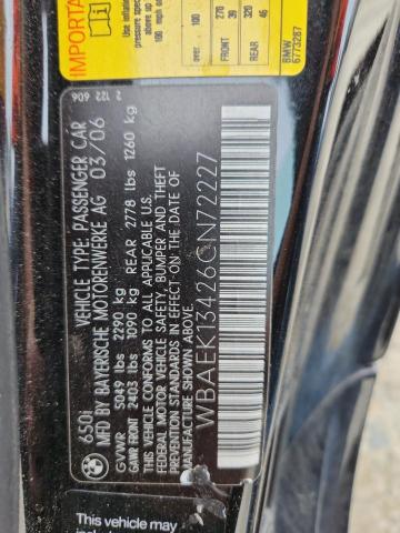 WBAEK13426CN72227 - 2006 BMW 650 I BLACK photo 12