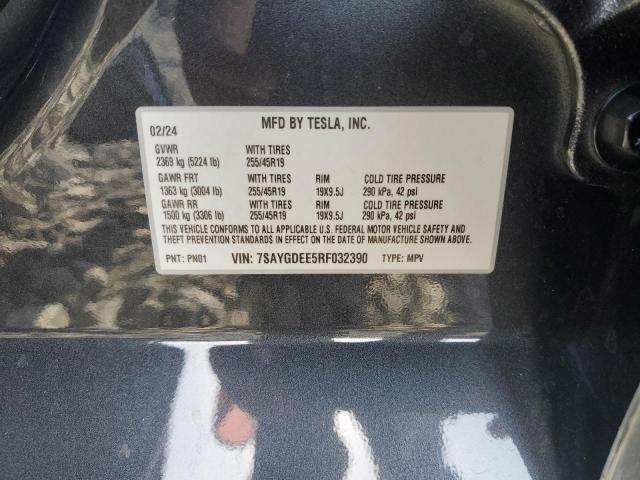 7SAYGDEE5RF032390 - 2024 TESLA MODEL Y BLACK photo 12