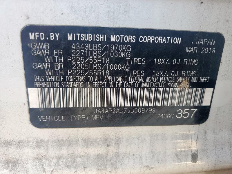 JA4AP3AU7JU009799 - 2018 MITSUBISHI OUTLANDER ES Ağ foto 13