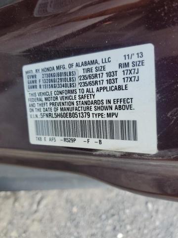 5FNRL5H60EB051379 - 2014 HONDA ODYSSEY EXL BURGUNDY photo 13