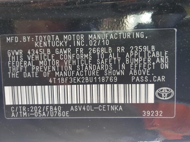 4T1BF3EK2BU118769 - 2011 TOYOTA CAMRY BASE BLACK photo 12