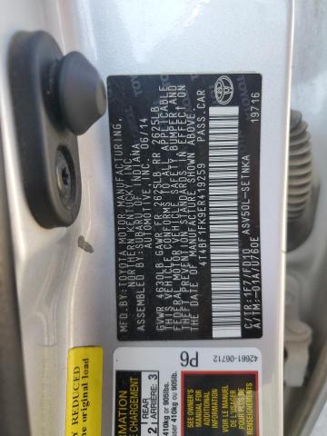 4T4BF1FK9ER419259 - 2014 TOYOTA CAMRY L SILVER photo 12