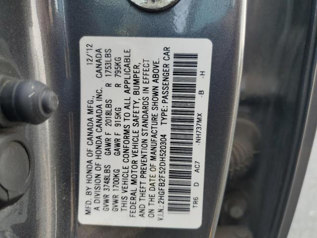 2HGFB2F52DH520304 - 2013 HONDA CIVIC LX GRAY photo 13