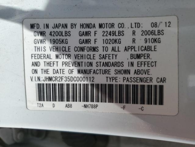 JHMCR2F35DC000112 - 2013 HONDA ACCORD LX Ақ фото 12