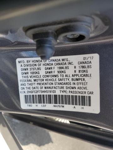 2HGFC2F73HH519103 - 2017 HONDA CIVIC EX CHARCOAL photo 13