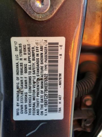19XFC2F78HE078322 - 2017 HONDA CIVIC EX CHARCOAL photo 12