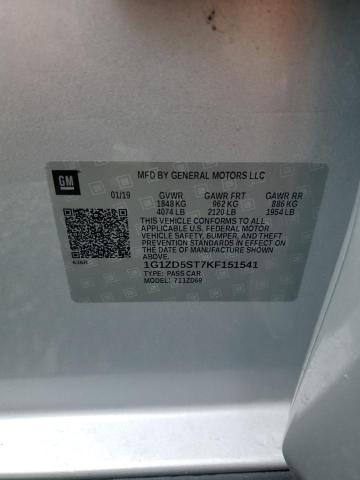 1G1ZD5ST7KF151541 - 2019 CHEVROLET MALIBU LT Argent photo 12