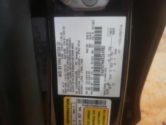 3FA6P0T96KR264980 - 2019 FORD FUSION SE 黑色 照片 12